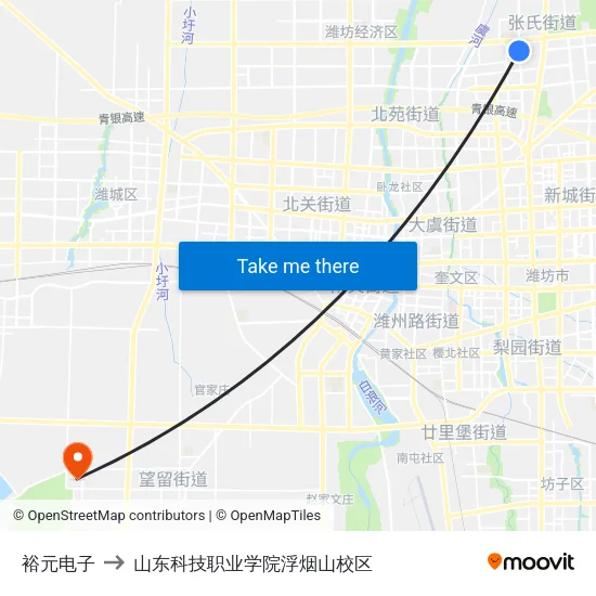 裕元电子 to 山东科技职业学院浮烟山校区 map