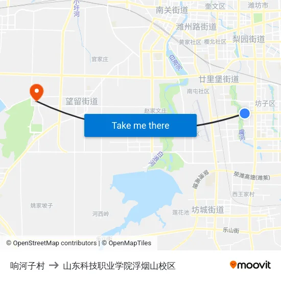 响河子村 to 山东科技职业学院浮烟山校区 map