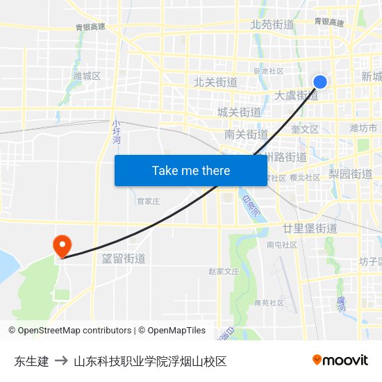 东生建 to 山东科技职业学院浮烟山校区 map