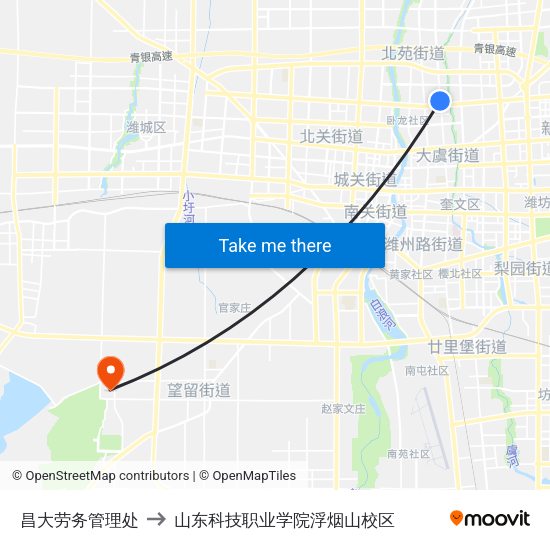 昌大劳务管理处 to 山东科技职业学院浮烟山校区 map