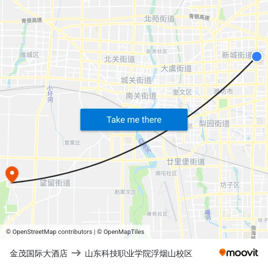 金茂国际大酒店 to 山东科技职业学院浮烟山校区 map