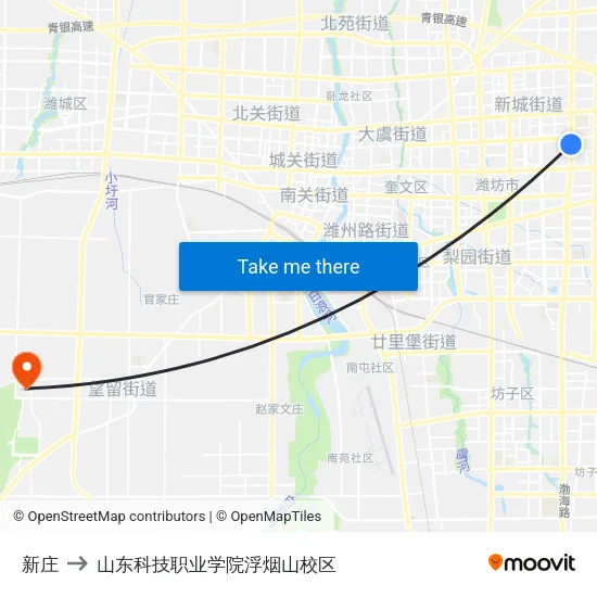 新庄 to 山东科技职业学院浮烟山校区 map