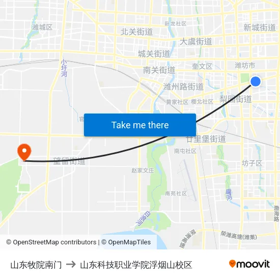 山东牧院南门 to 山东科技职业学院浮烟山校区 map