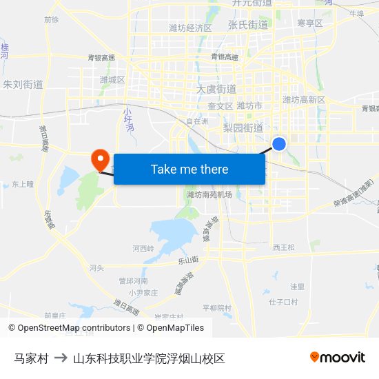 马家村 to 山东科技职业学院浮烟山校区 map