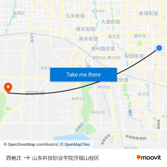 西鲍庄 to 山东科技职业学院浮烟山校区 map