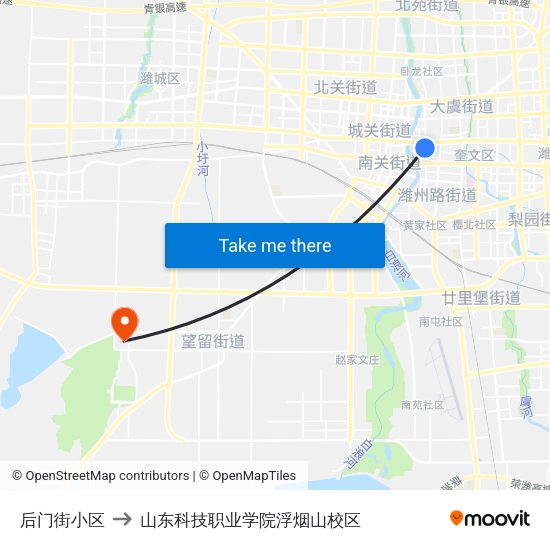 后门街小区 to 山东科技职业学院浮烟山校区 map