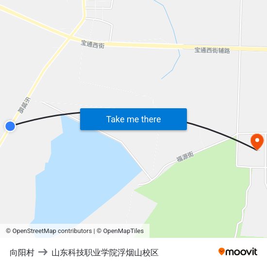 向阳村 to 山东科技职业学院浮烟山校区 map