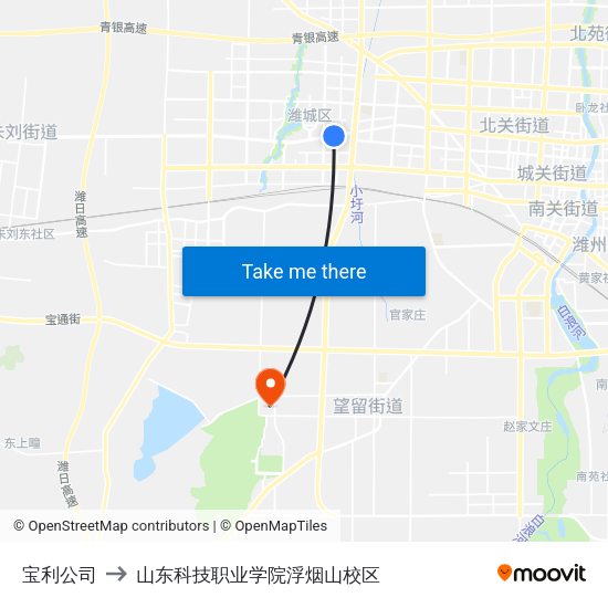 宝利公司 to 山东科技职业学院浮烟山校区 map
