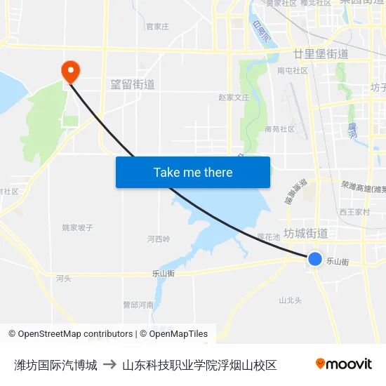 潍坊国际汽博城 to 山东科技职业学院浮烟山校区 map