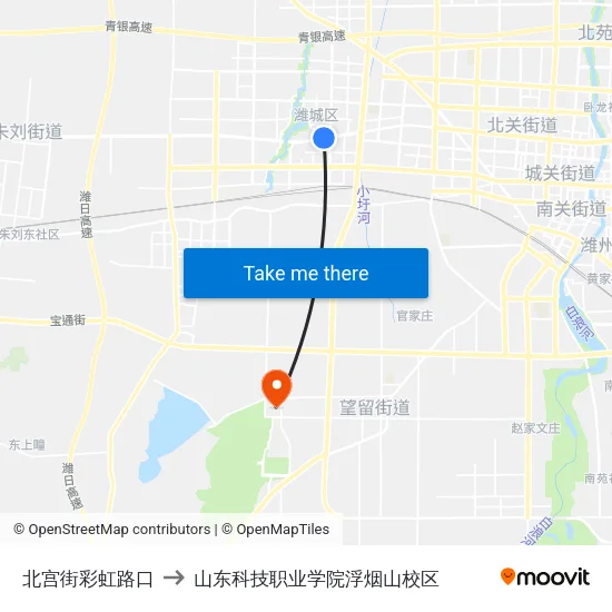 北宫街彩虹路口 to 山东科技职业学院浮烟山校区 map