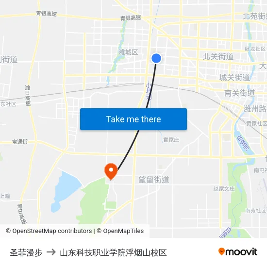 圣菲漫步 to 山东科技职业学院浮烟山校区 map