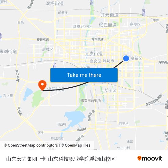 山东宏力集团 to 山东科技职业学院浮烟山校区 map