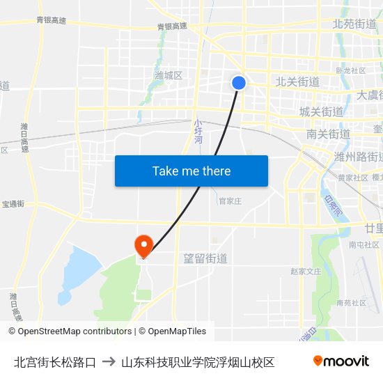 北宫街长松路口 to 山东科技职业学院浮烟山校区 map