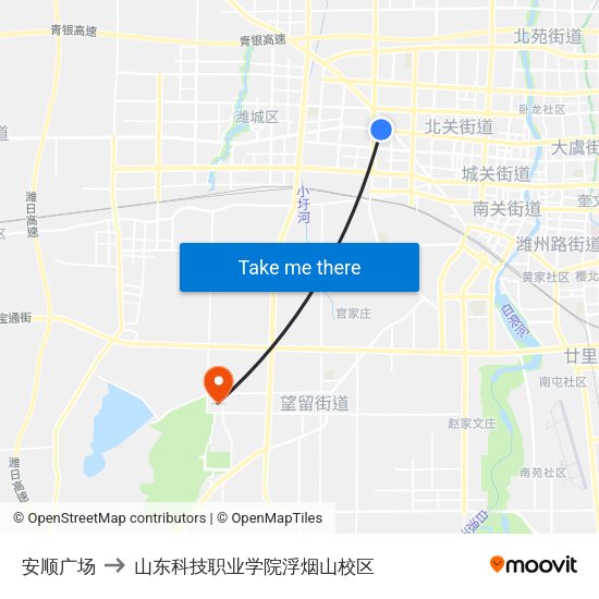 安顺广场 to 山东科技职业学院浮烟山校区 map
