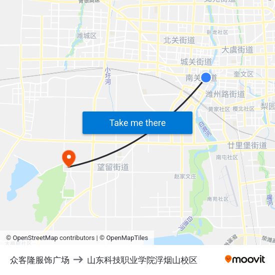 众客隆服饰广场 to 山东科技职业学院浮烟山校区 map