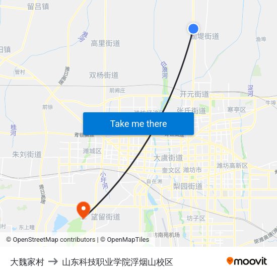 大魏家村 to 山东科技职业学院浮烟山校区 map