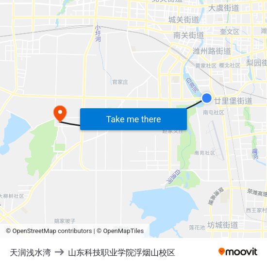天润浅水湾 to 山东科技职业学院浮烟山校区 map