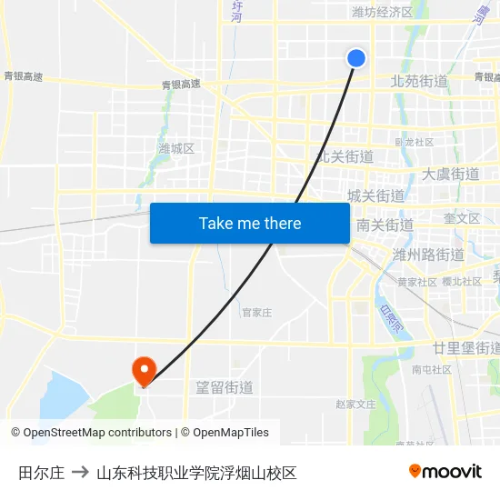 田尔庄 to 山东科技职业学院浮烟山校区 map