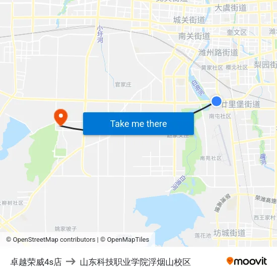 卓越荣威4s店 to 山东科技职业学院浮烟山校区 map