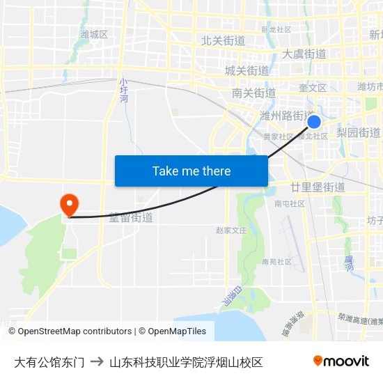 大有公馆东门 to 山东科技职业学院浮烟山校区 map