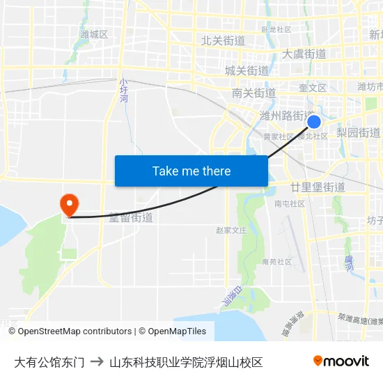 大有公馆东门 to 山东科技职业学院浮烟山校区 map