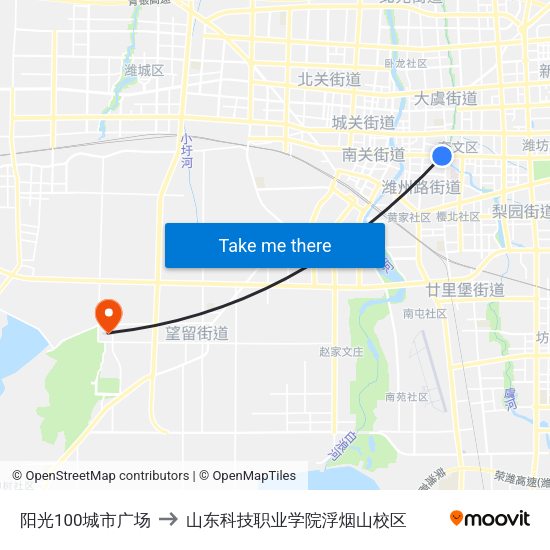 阳光100城市广场 to 山东科技职业学院浮烟山校区 map