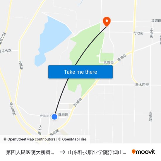 第四人民医院大柳树分院 to 山东科技职业学院浮烟山校区 map