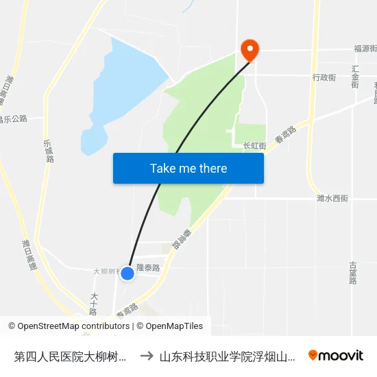 第四人民医院大柳树分院 to 山东科技职业学院浮烟山校区 map