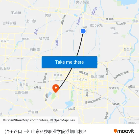 泊子路口 to 山东科技职业学院浮烟山校区 map