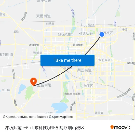 潍坊师范 to 山东科技职业学院浮烟山校区 map