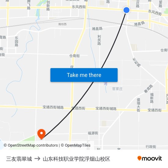 三友翡翠城 to 山东科技职业学院浮烟山校区 map