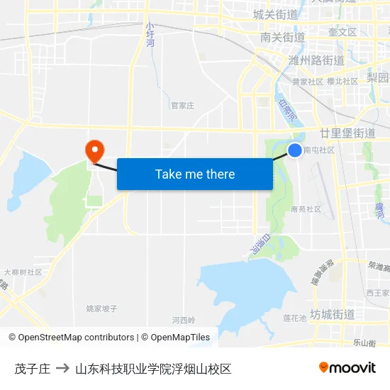 茂子庄 to 山东科技职业学院浮烟山校区 map