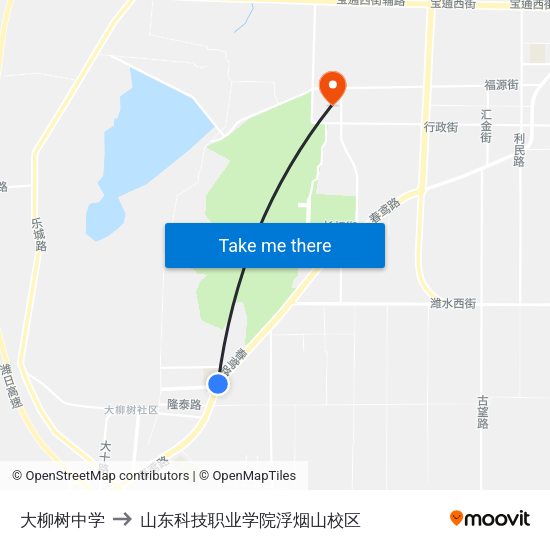 大柳树中学 to 山东科技职业学院浮烟山校区 map