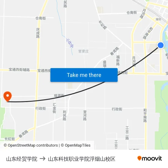山东经贸学院 to 山东科技职业学院浮烟山校区 map