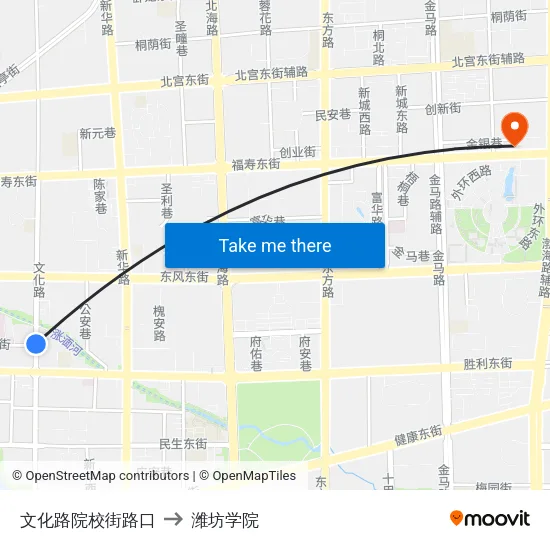 文化路院校街路口 to 潍坊学院 map