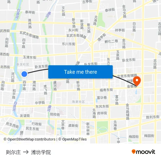 则尔庄 to 潍坊学院 map