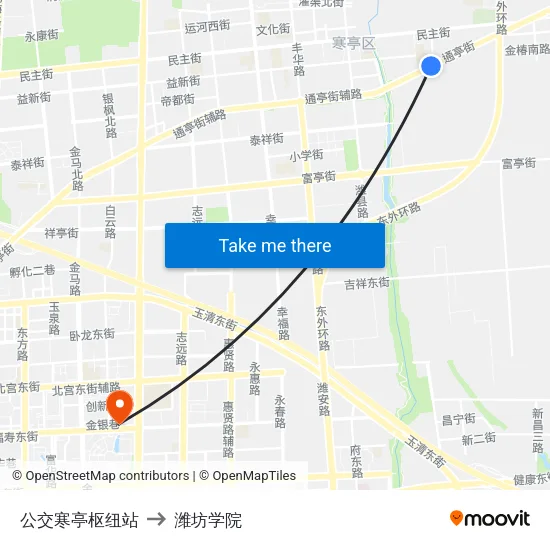 公交寒亭枢纽站 to 潍坊学院 map