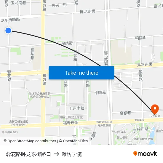 蓉花路卧龙东街路口 to 潍坊学院 map