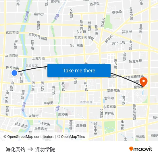 海化宾馆 to 潍坊学院 map