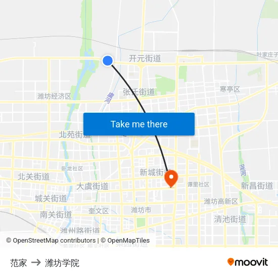 范家 to 潍坊学院 map