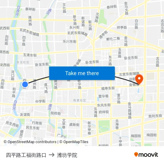 四平路工福街路口 to 潍坊学院 map