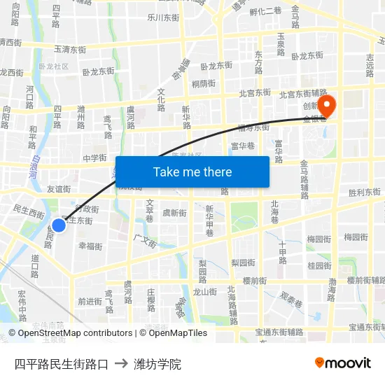 四平路民生街路口 to 潍坊学院 map