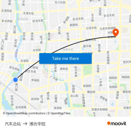 汽车总站 to 潍坊学院 map