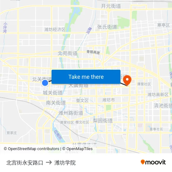 北宫街永安路口 to 潍坊学院 map