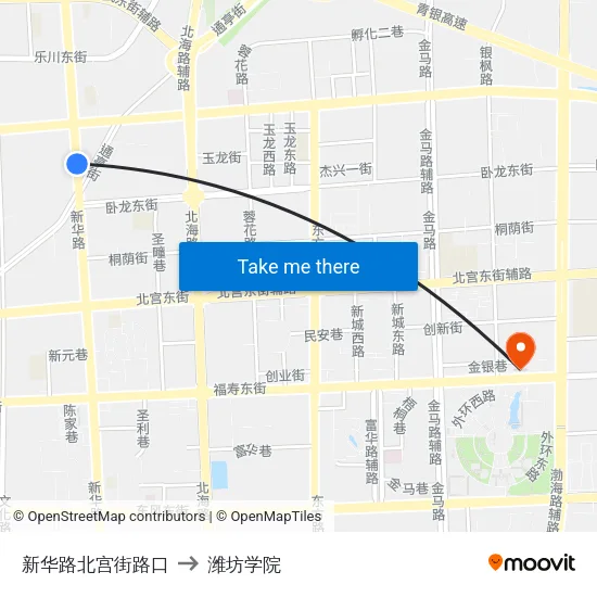 新华路北宫街路口 to 潍坊学院 map