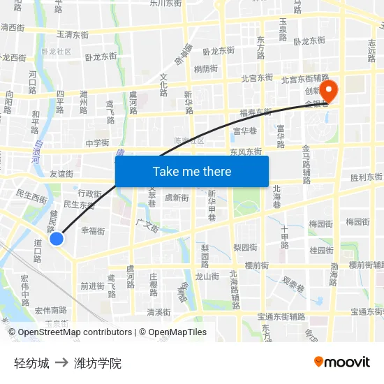 轻纺城 to 潍坊学院 map