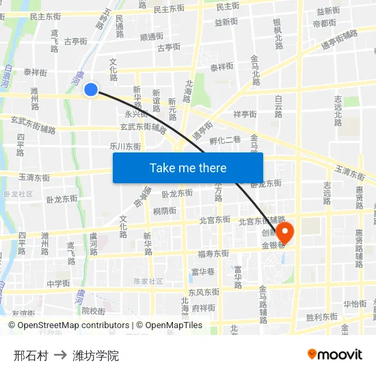 邢石村 to 潍坊学院 map