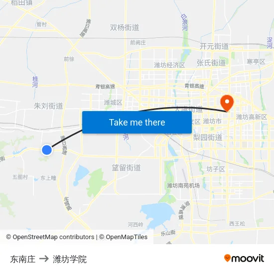 东南庄 to 潍坊学院 map