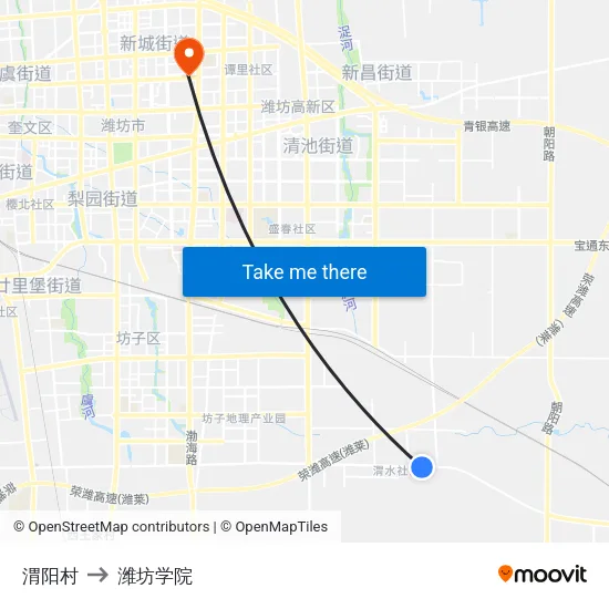 渭阳村 to 潍坊学院 map