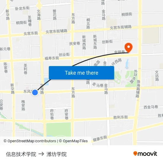 信息技术学院 to 潍坊学院 map